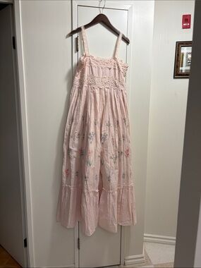 Caroline Constas Pink Floral Sundress with Lace Trim